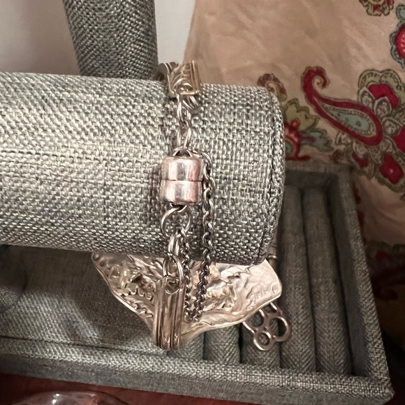 Thistle Sterling  flatware bracelet amber charm & Ring Outlander - Picture 2 of 5